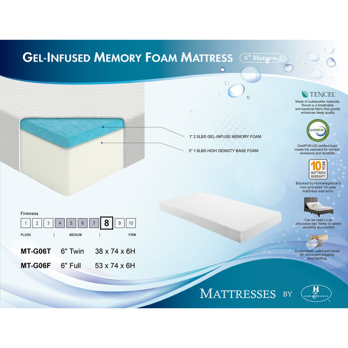 MT-G06T 6" Twin Gel-Infused Memory Foam Mattress - MT-G06T