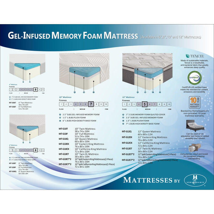 MT-G10ET 10" Twin XL Gel-Infused Memory Foam Mattress - MT-G10ET