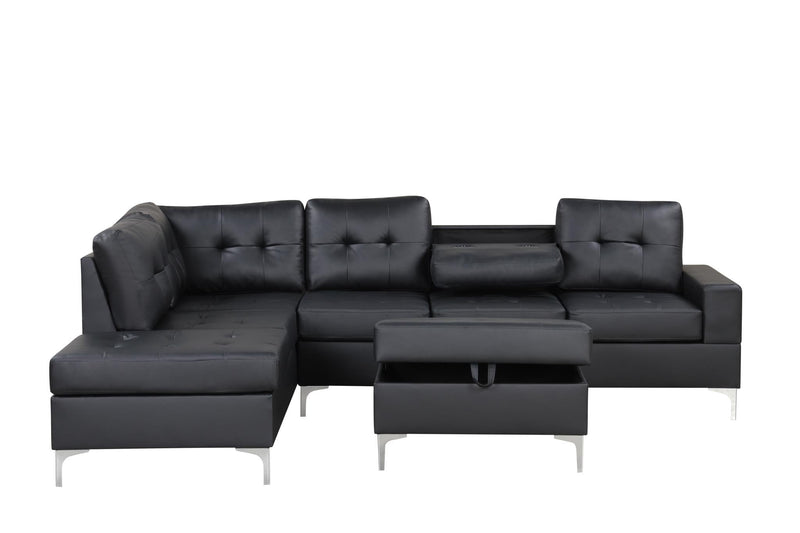 Myers - 2 PC Black Sectional with Storage Ottoman, Metal Legs - S560-Sectional & O-Black-Metal Legs