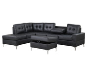 Myers - 2 PC Black Sectional with Storage Ottoman, Metal Legs - S560-Sectional & O-Black-Metal Legs