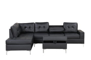Myers - 2 PC Reversible Black Sectional with Drop-Down Table, Cup Holder, Metal Legs - S560-Sectional-Black-Metal Legs