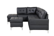 Myers - 2 PC Reversible Black Sectional with Drop-Down Table, Cup Holder, Metal Legs - S560-Sectional-Black-Metal Legs