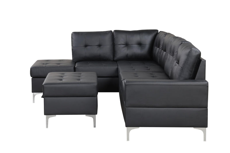 Myers - 2 PC Reversible Black Sectional with Drop-Down Table, Cup Holder, Metal Legs - S560-Sectional-Black-Metal Legs