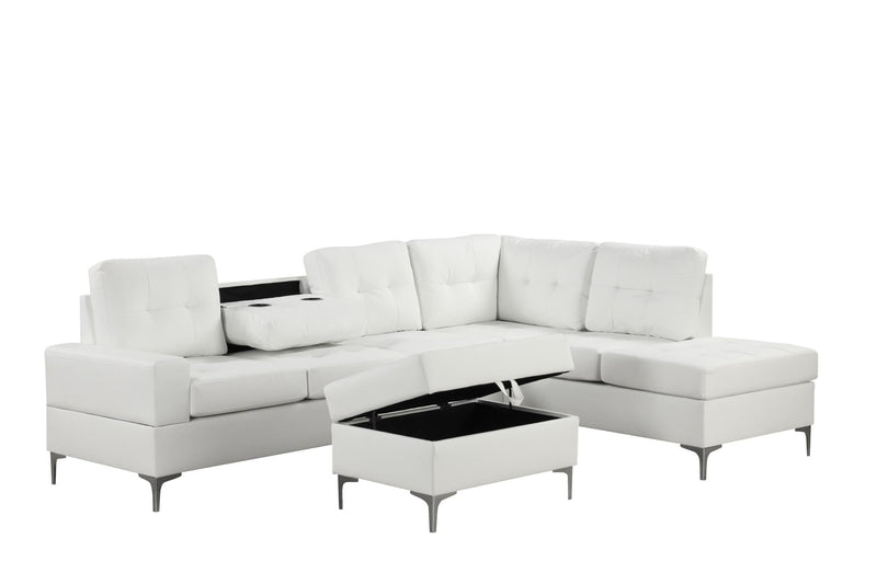 Myers - 2 PC White Sectional with Storage Ottoman, Metal Legs - S561-Sectional & O-White-Metal Legs