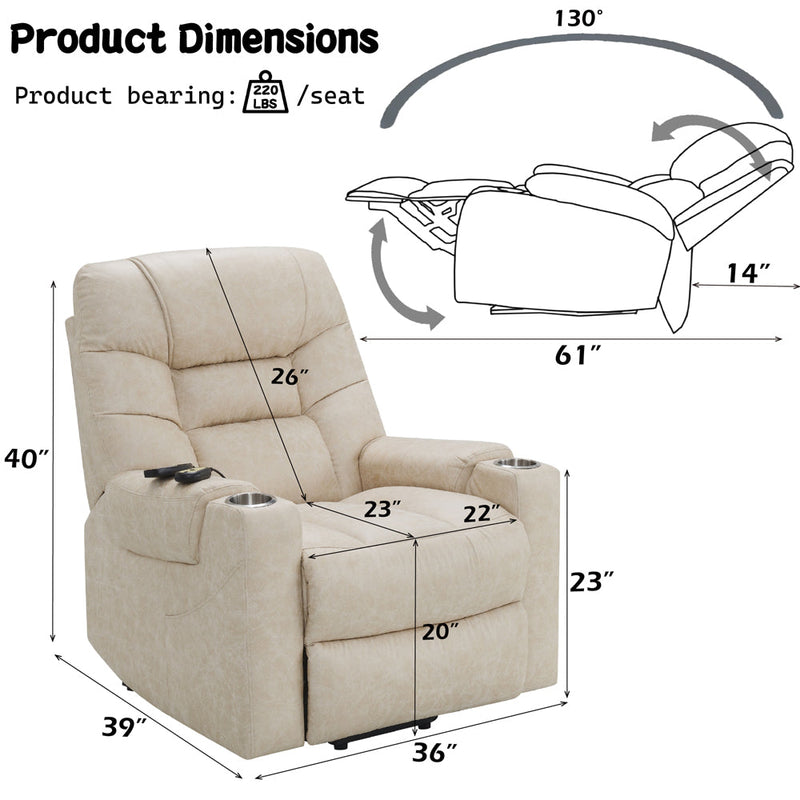 Nairi Power Recliner w/Lift, Heating & Massage - LV02995A