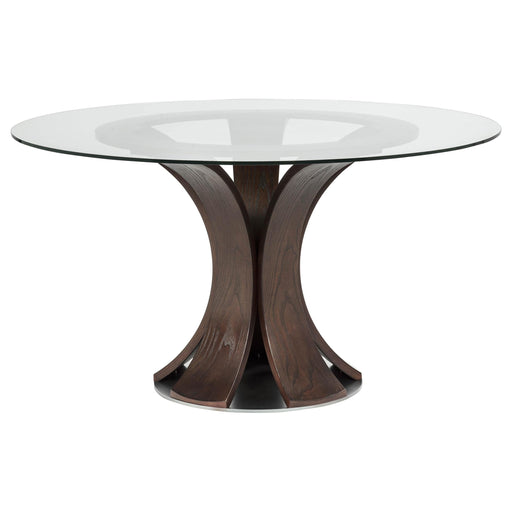 Naser 48-inch Round Glass Top Dining Table Dark Walnut - 115480DWA