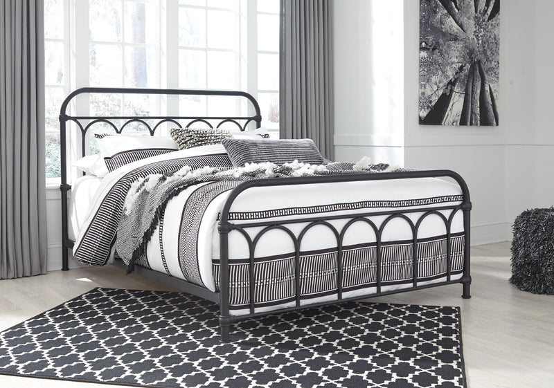 Nashburg Queen Metal Bed with Mattress in Black from Ashley - Lara Furniture