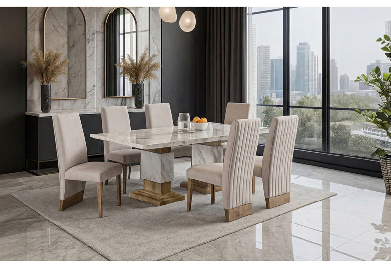 D12 Dining Table Natural + D12dc Beige - D12DT-NAT+D12DC-BEIGE/NAT