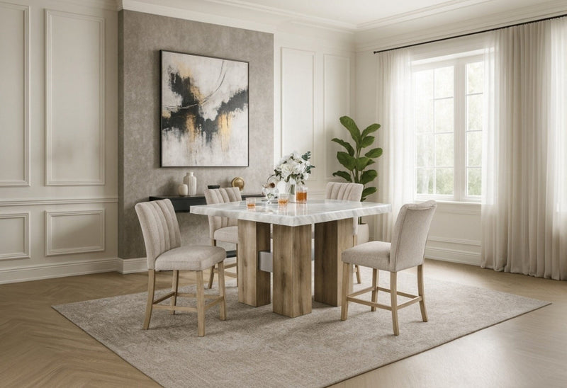 D04 Natural Bar Table + 6 D8685 Beige/Nat Bar Stool - D04BT-NAT+D8685BS-BEIGE/NAT 7PC