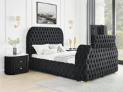 Natalia Black King Upholstered Fireplace Bed with TV Lift - Lara FurnitureKing Bed