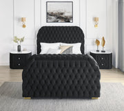 Natalia Black King Upholstered Fireplace Bed with TV Lift - Lara FurnitureKing Bed