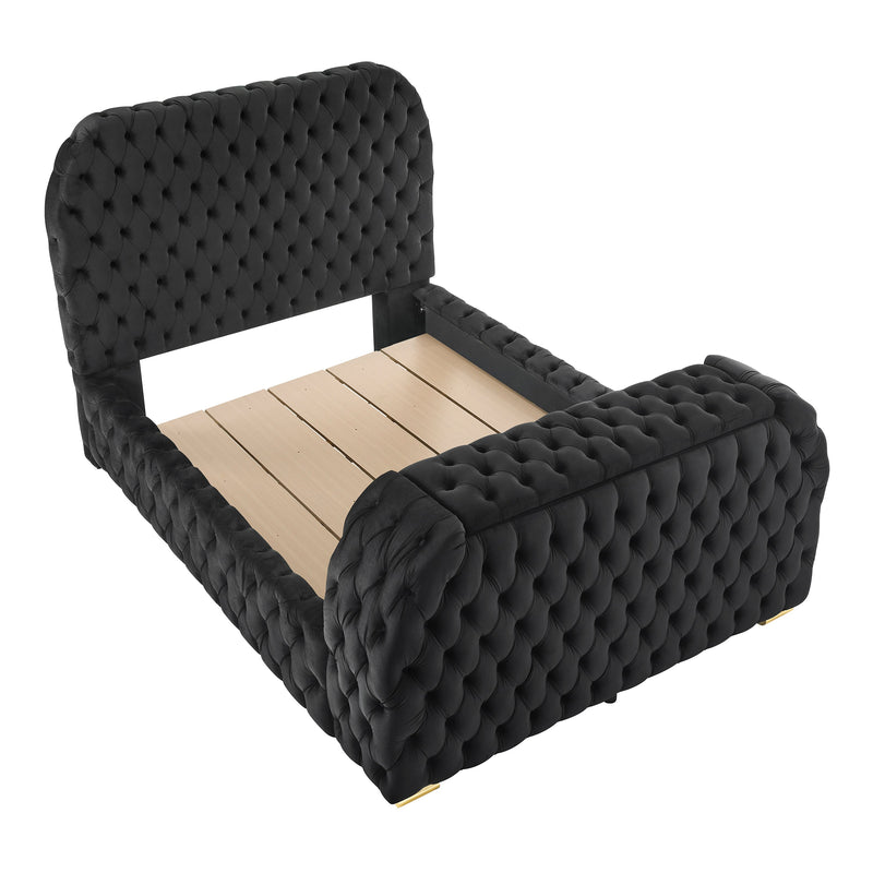 Natalia Black King Upholstered Fireplace Bed with TV Lift - Lara FurnitureKing Bed