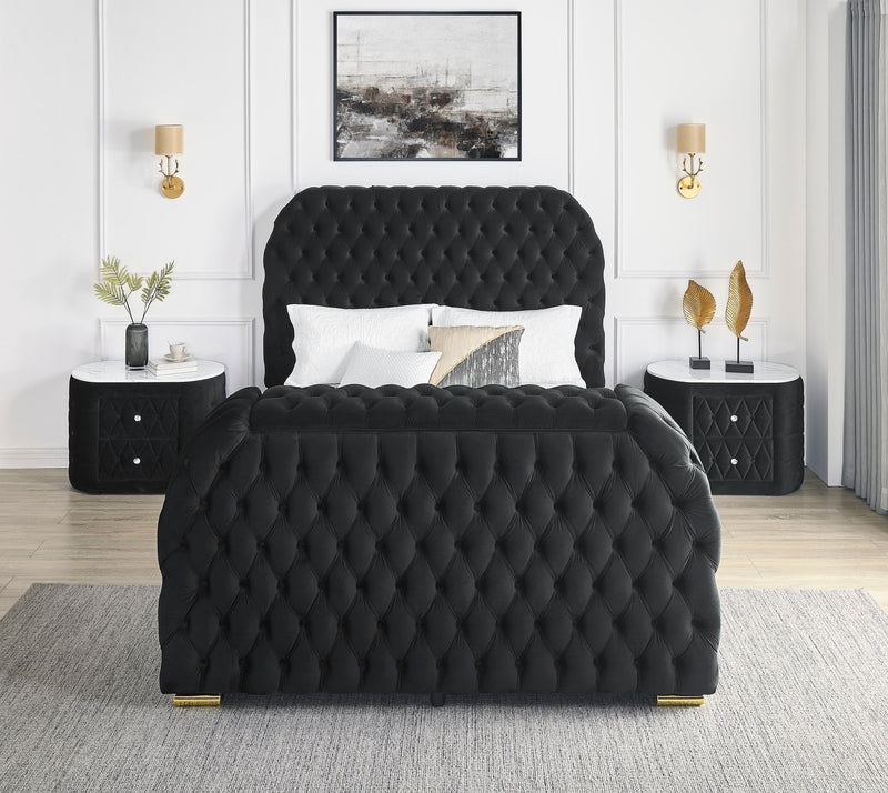 Natalia Black Queen Upholstered Fireplace Bed with TV Lift - Lara FurnitureQueen Bed
