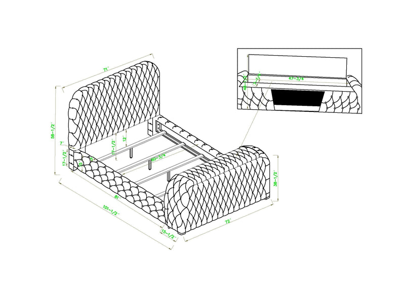 Natalia Black Queen Upholstered Fireplace Bed with TV Lift - Lara FurnitureQueen Bed