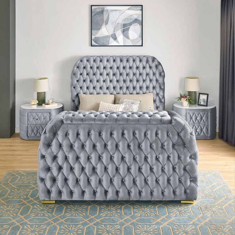 Natalia Gray King Upholstered Fireplace Bed with TV Lift - Lara FurnitureKing Bed