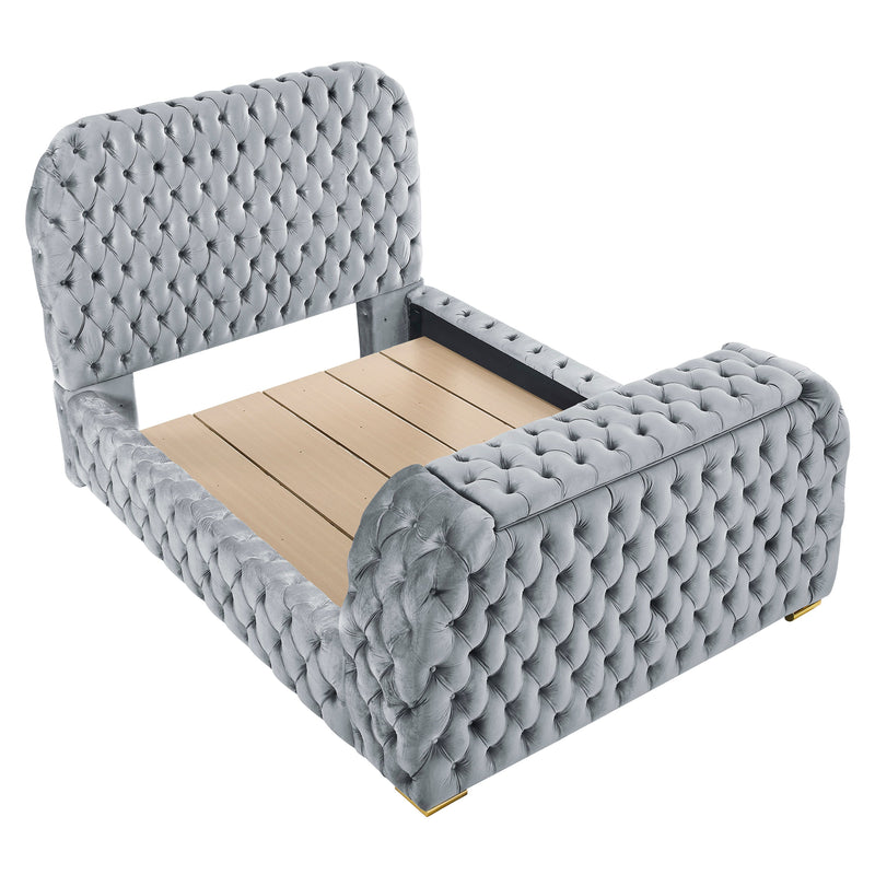 Natalia Gray King Upholstered Fireplace Bed with TV Lift - Lara FurnitureKing Bed
