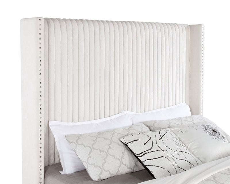 Natasha 65-inch Upholstered Queen Wingback Bed Cream - 306051Q