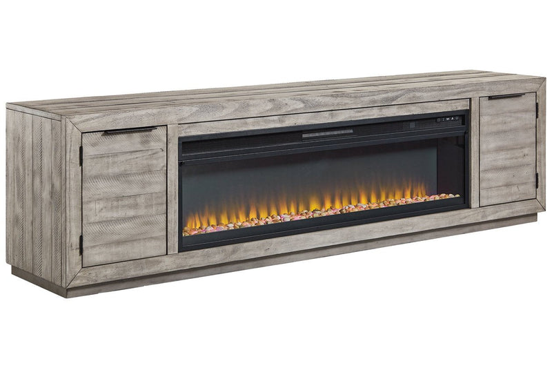 Naydell Gray 92" TV Stand with Electric Fireplace - Gate FurnitureTV Stand
