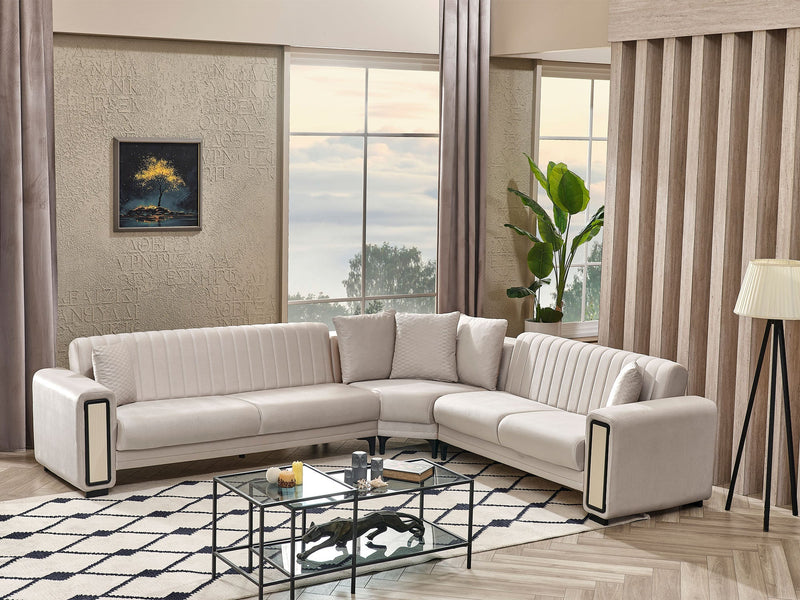 Nefes Sectional Sofa in Cream - 200-SER-NEF-VELVET938-S