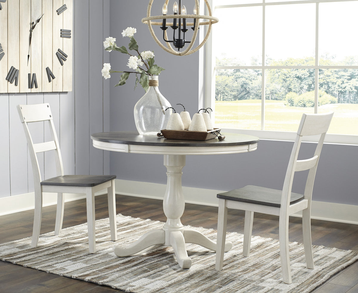 Nelling White-Dark Brown Round Dining Room Set — Lara Furniture