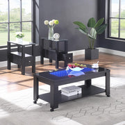 Neo - Black Coffee Table Set, Coffee Table and 2 End Tables with Storage Shelf and Multi Color LED - T200-3PC-Set