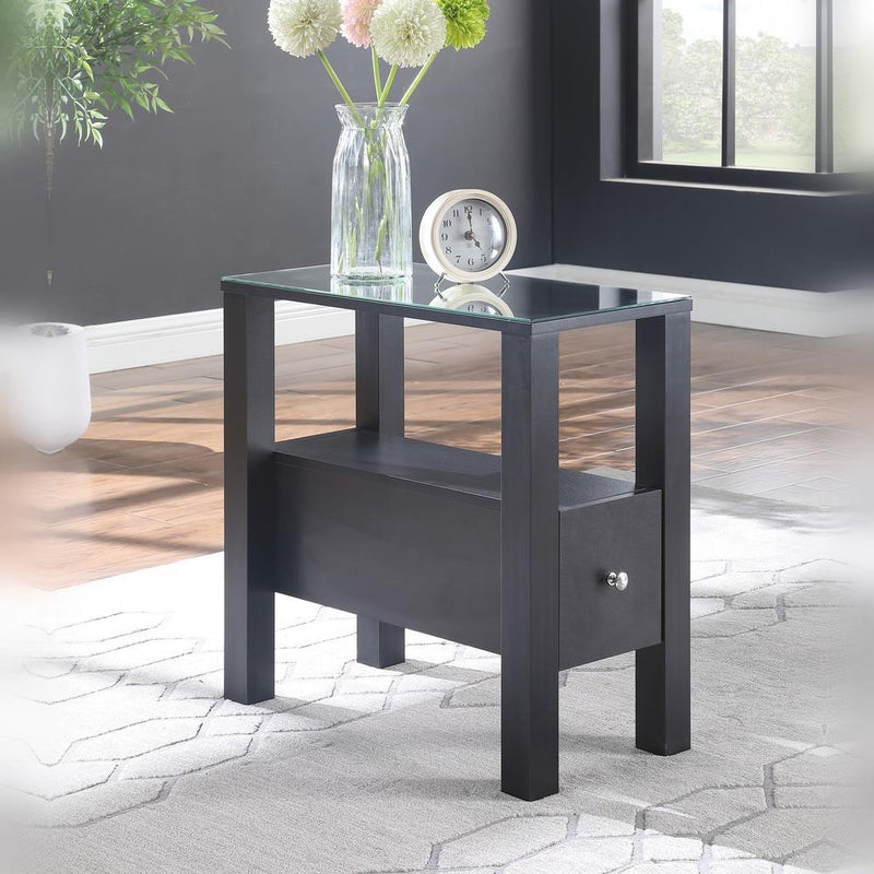 Neo - Black End Table with Storage Drawer and Multi Color LED - T200-E