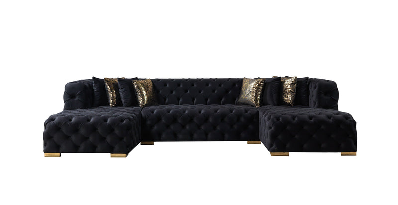 Neva Black Velvet Double Chaise Sectional - Lara FurnitureSectional