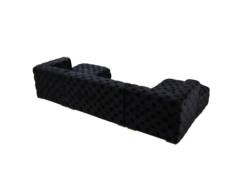 Neva Black Velvet Double Chaise Sectional - Lara FurnitureSectional