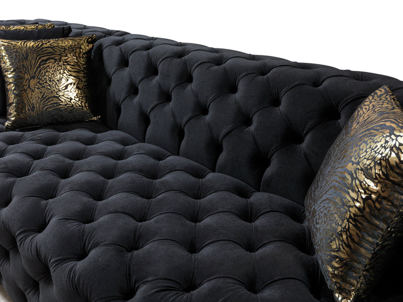 Neva Black Velvet Double Chaise Sectional - Lara FurnitureSectional