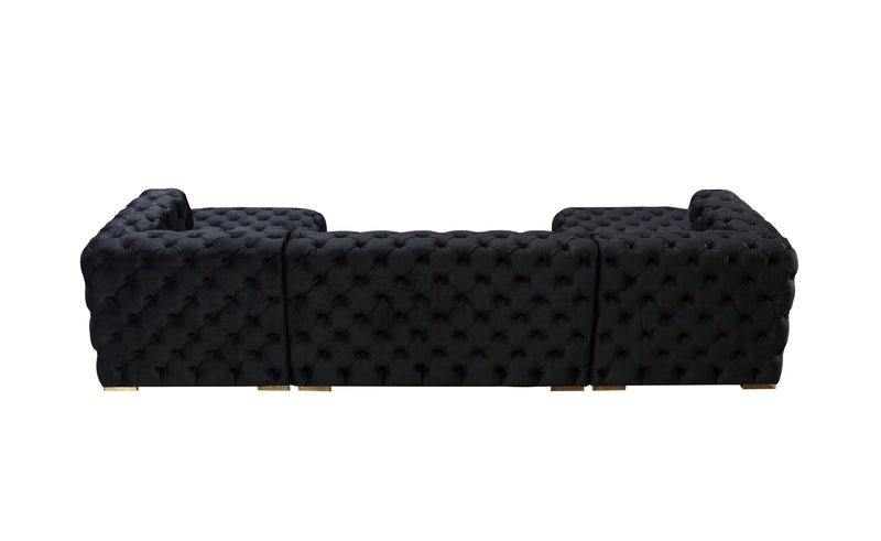 Neva Black Velvet Double Chaise Sectional - Lara FurnitureSectional