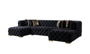 Neva Black Velvet Double Chaise Sectional - Lara FurnitureSectional