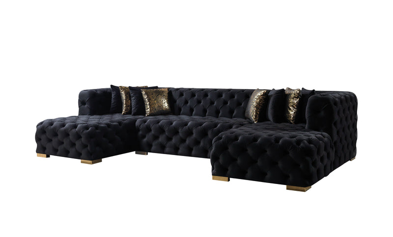 Neva Black Velvet Double Chaise Sectional - Lara FurnitureSectional