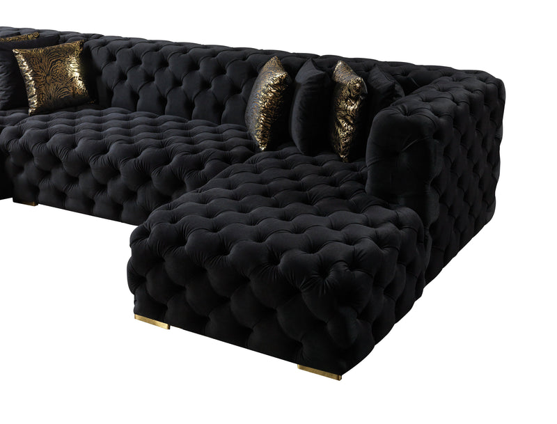 Neva Black Velvet Double Chaise Sectional - Lara FurnitureSectional