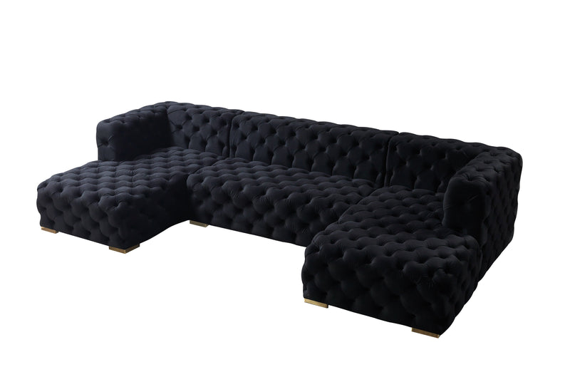 Neva Black Velvet Double Chaise Sectional - Lara FurnitureSectional