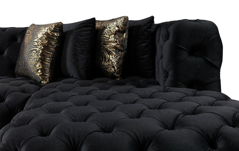 Neva Black Velvet Double Chaise Sectional - Lara FurnitureSectional