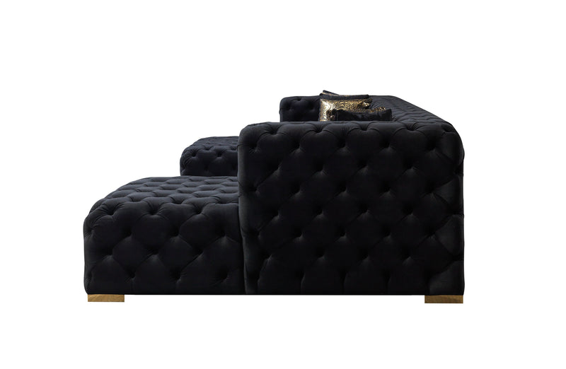 Neva Black Velvet Double Chaise Sectional - Lara FurnitureSectional