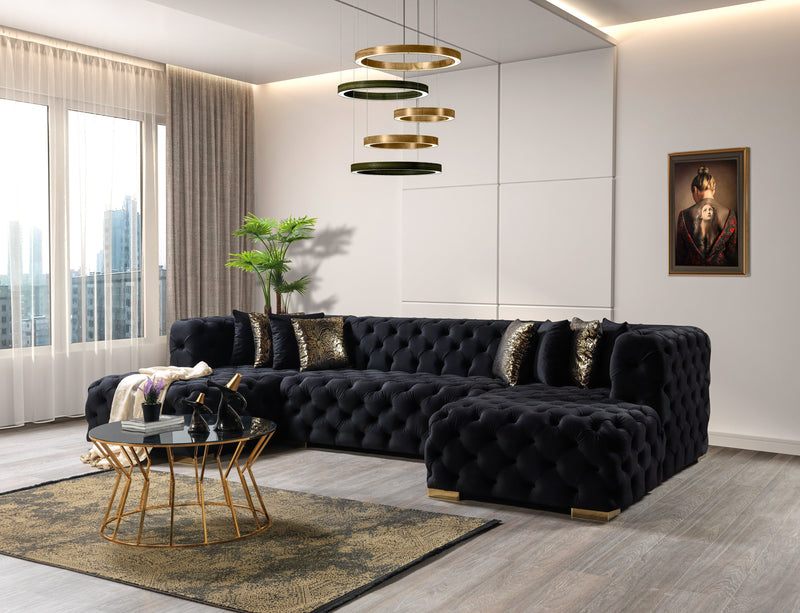 Neva Black Velvet Double Chaise Sectional - Lara FurnitureSectional