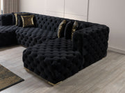 Neva Black Velvet Double Chaise Sectional - Lara FurnitureSectional