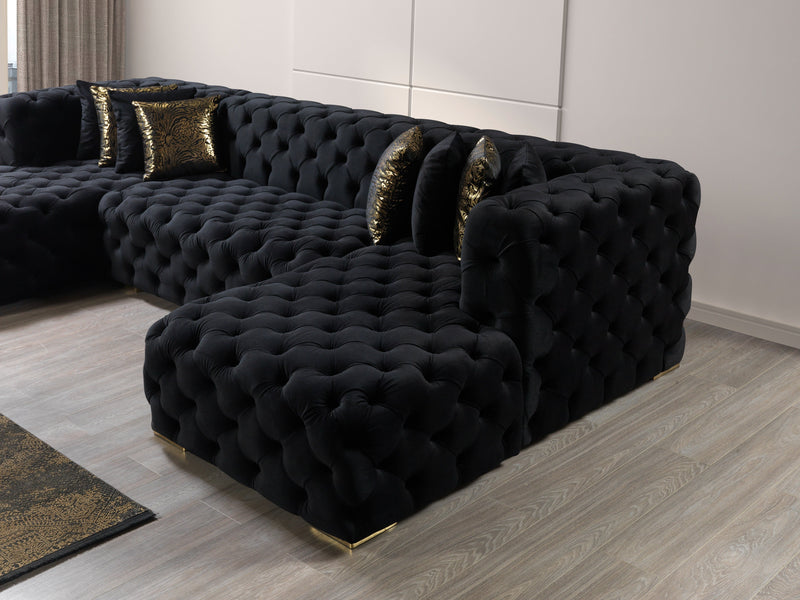 Neva Black Velvet Double Chaise Sectional - Lara FurnitureSectional