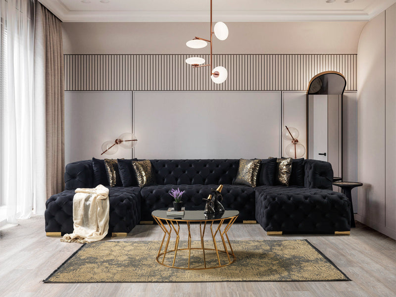 Neva Black Velvet Double Chaise Sectional - Lara FurnitureSectional
