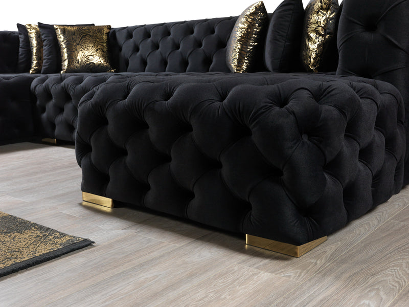 Neva Black Velvet Double Chaise Sectional - Lara FurnitureSectional
