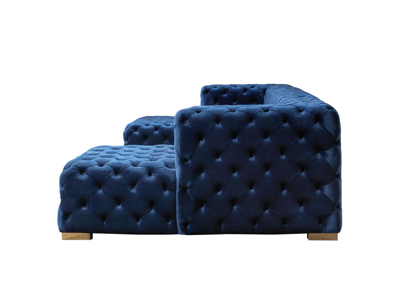 Neva Blue Velvet Double Chaise 138" Sectional [ETA: 8/23] - Lara FurnitureSectional