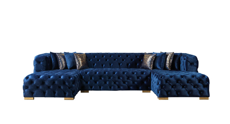 Neva Blue Velvet Double Chaise 138" Sectional [ETA: 8/23] - Lara FurnitureSectional