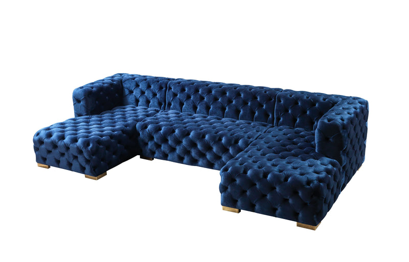 Neva Blue Velvet Double Chaise 138" Sectional [ETA: 8/23] - Lara FurnitureSectional