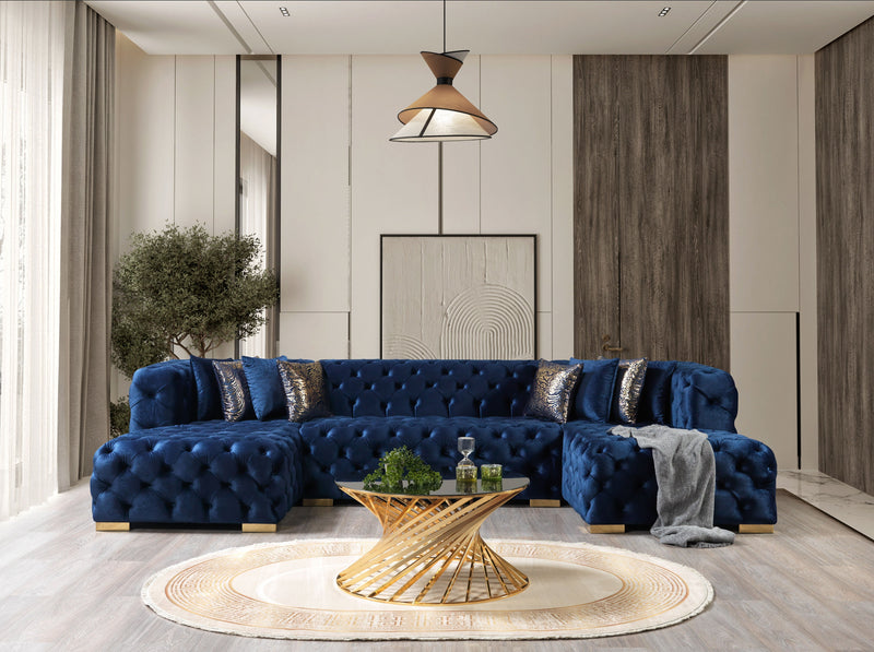 Neva Blue Velvet Double Chaise 138" Sectional [ETA: 8/23] - Lara FurnitureSectional