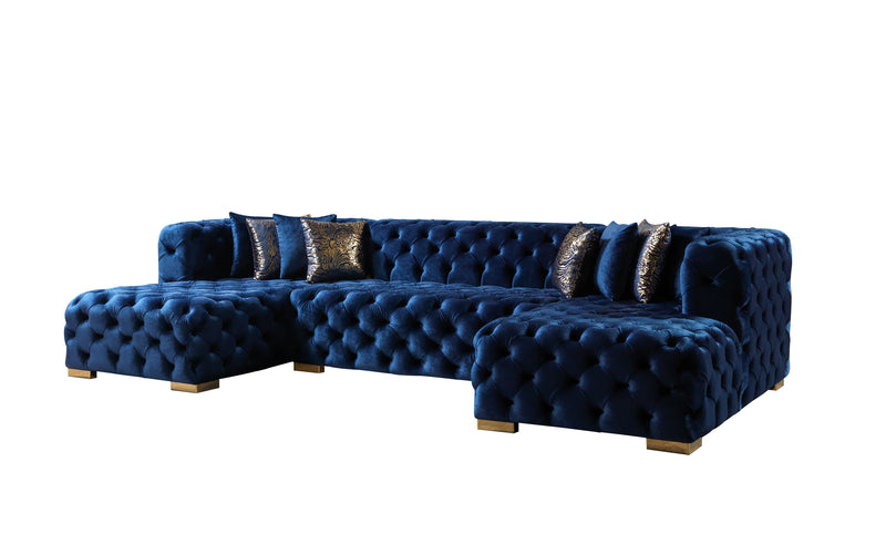Neva Blue Velvet Double Chaise 138" Sectional [ETA: 8/23] - Lara FurnitureSectional