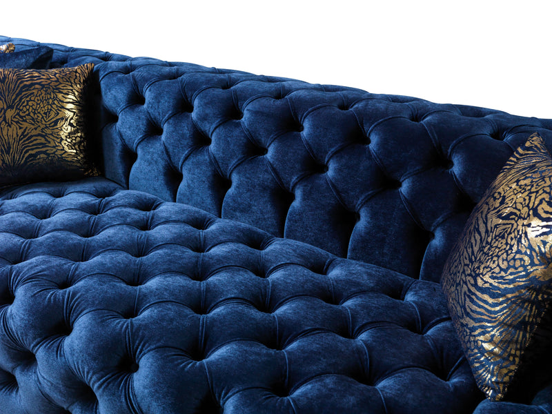 Neva Blue Velvet Double Chaise 138" Sectional [ETA: 8/23] - Lara FurnitureSectional