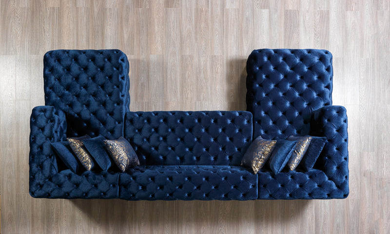 Neva Blue Velvet Double Chaise 138" Sectional [ETA: 8/23] - Lara FurnitureSectional
