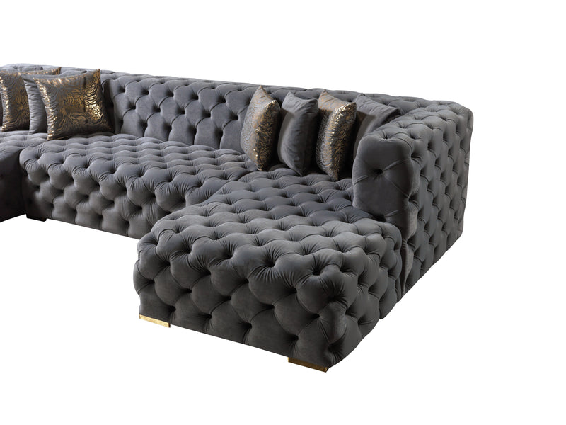 Neva Gray Velvet Double Chaise Sectional - Lara FurnitureSectional