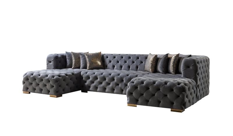 Neva Gray Velvet Double Chaise Sectional - Lara FurnitureSectional